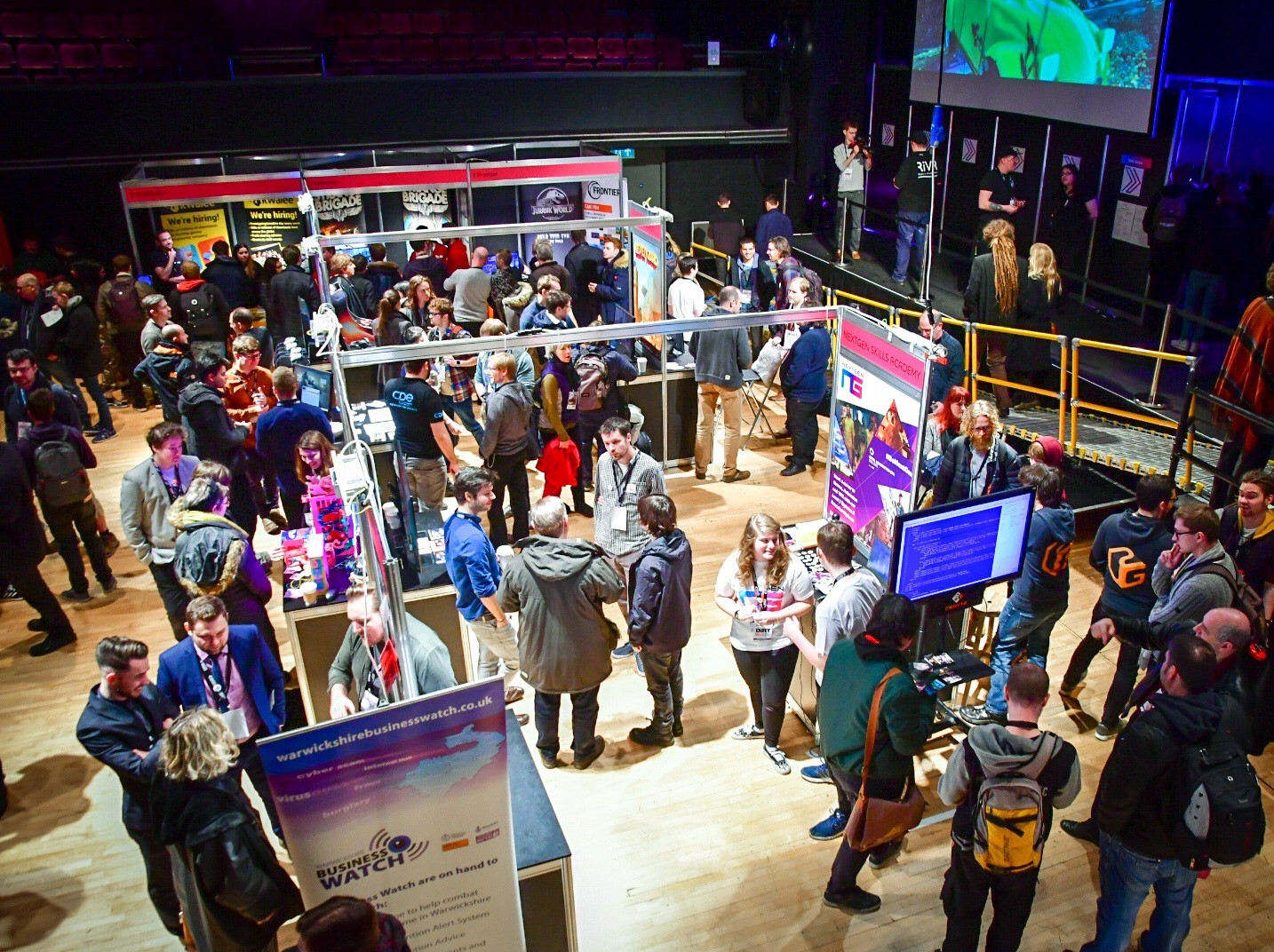 An aerial shot of the exhibition area or the Interactive Futures conference