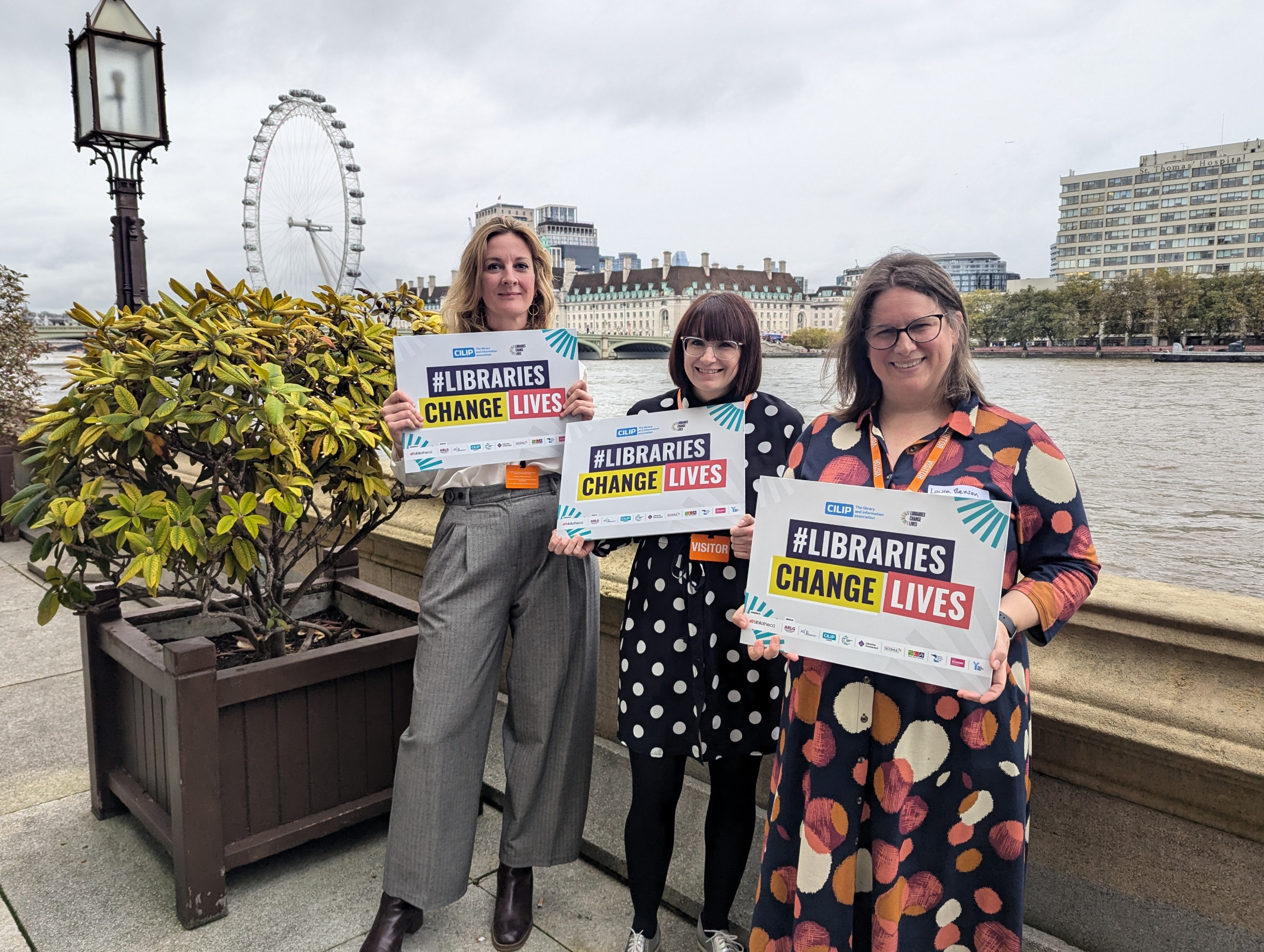 Ellie Champ, Lucy Carlton-Walker and Laura Benson from the Warwickshire Libraries team at UK Parliament.