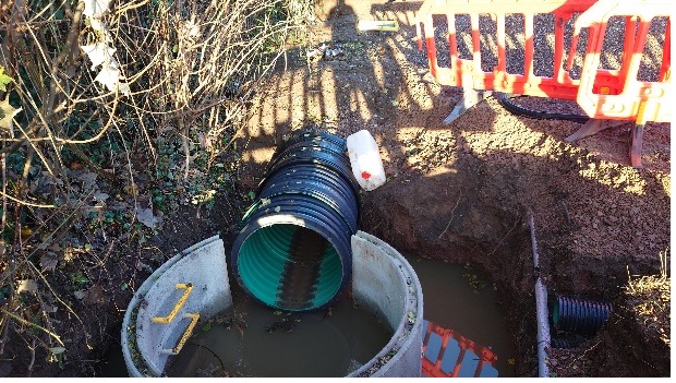 750mm dia. pipe installed between Worths Way and driveway to 387 Birmingham Road