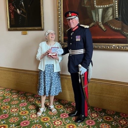 Lord Lieutenant Tim Cox (right) with Ellen Jane Muers.