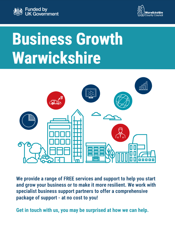 Image of the front of the Business Growth Warwickshire leaflet for download