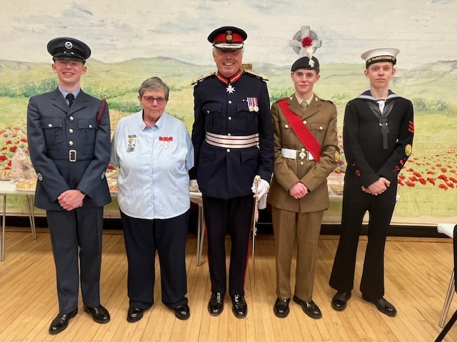 Lord Lieutenant Tim Cox (centre) with Christine Beech (second from left) and the Lord Lieutenant’s cadets.