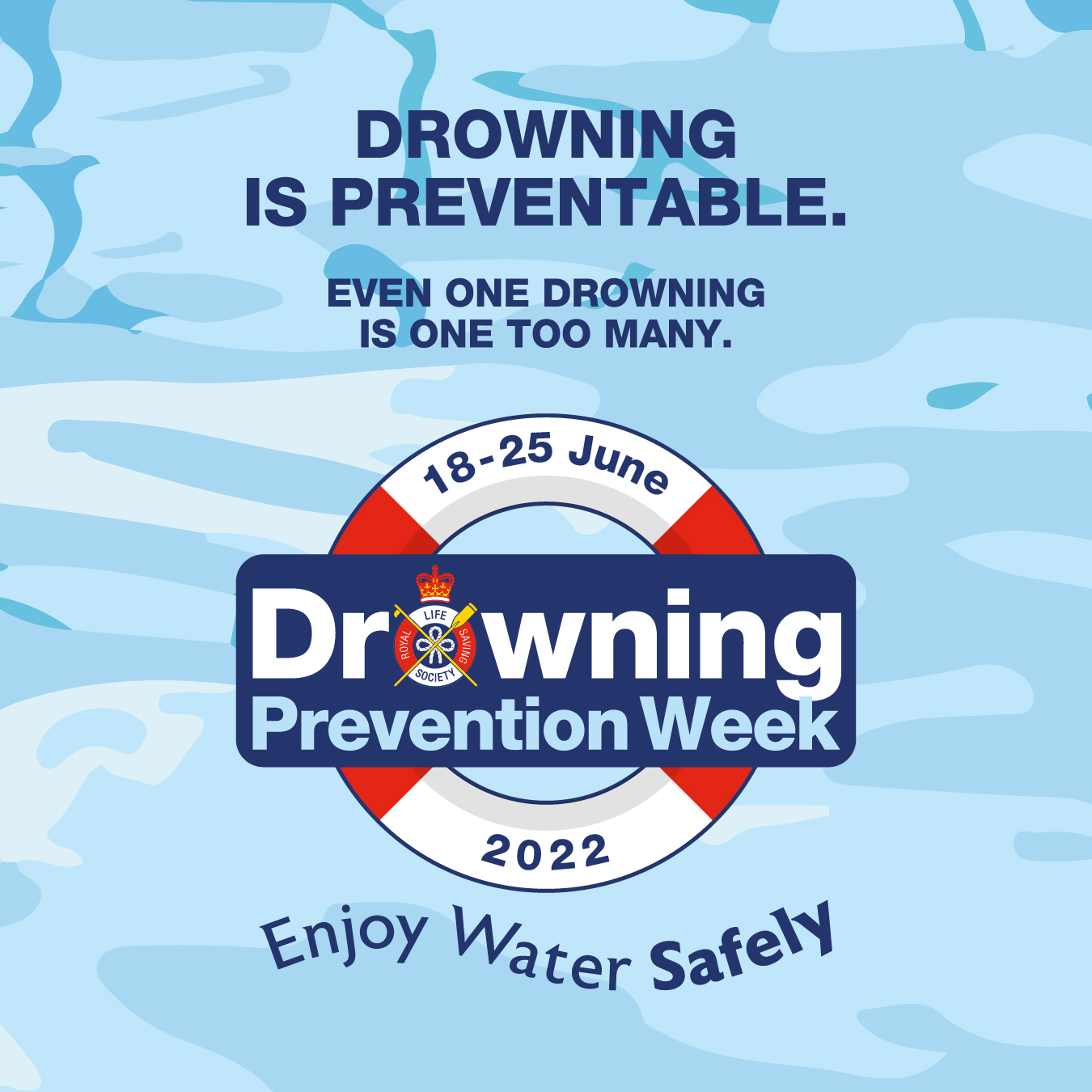 The Drowning Prevention Week logo, with text saying, "Drowning is preventable"