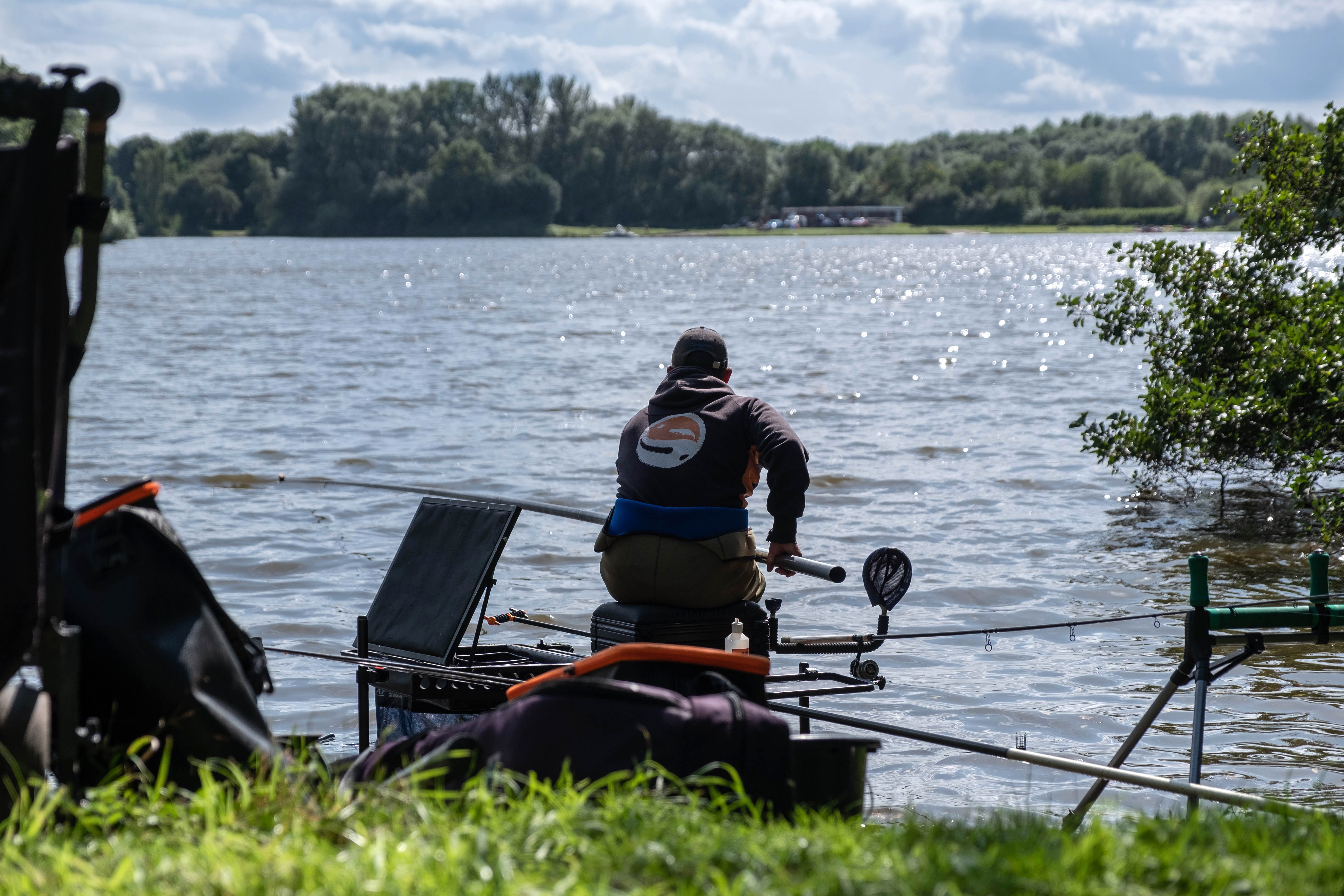 A man fishing at Kingsbury Water Park