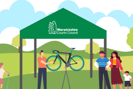 Promotional image for Workplace Active Travel Programme - a graphic of Dr bike