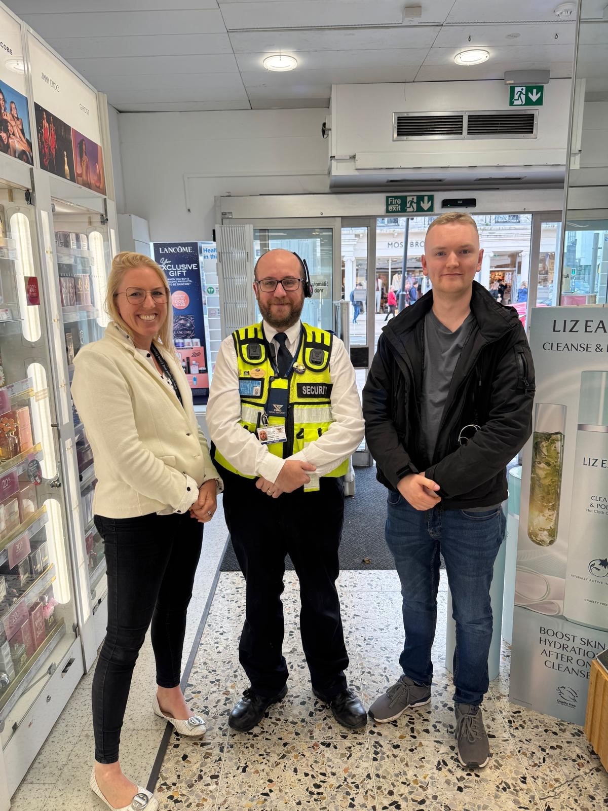 Emma Daniell DPCC with Warks Police visiting businesses