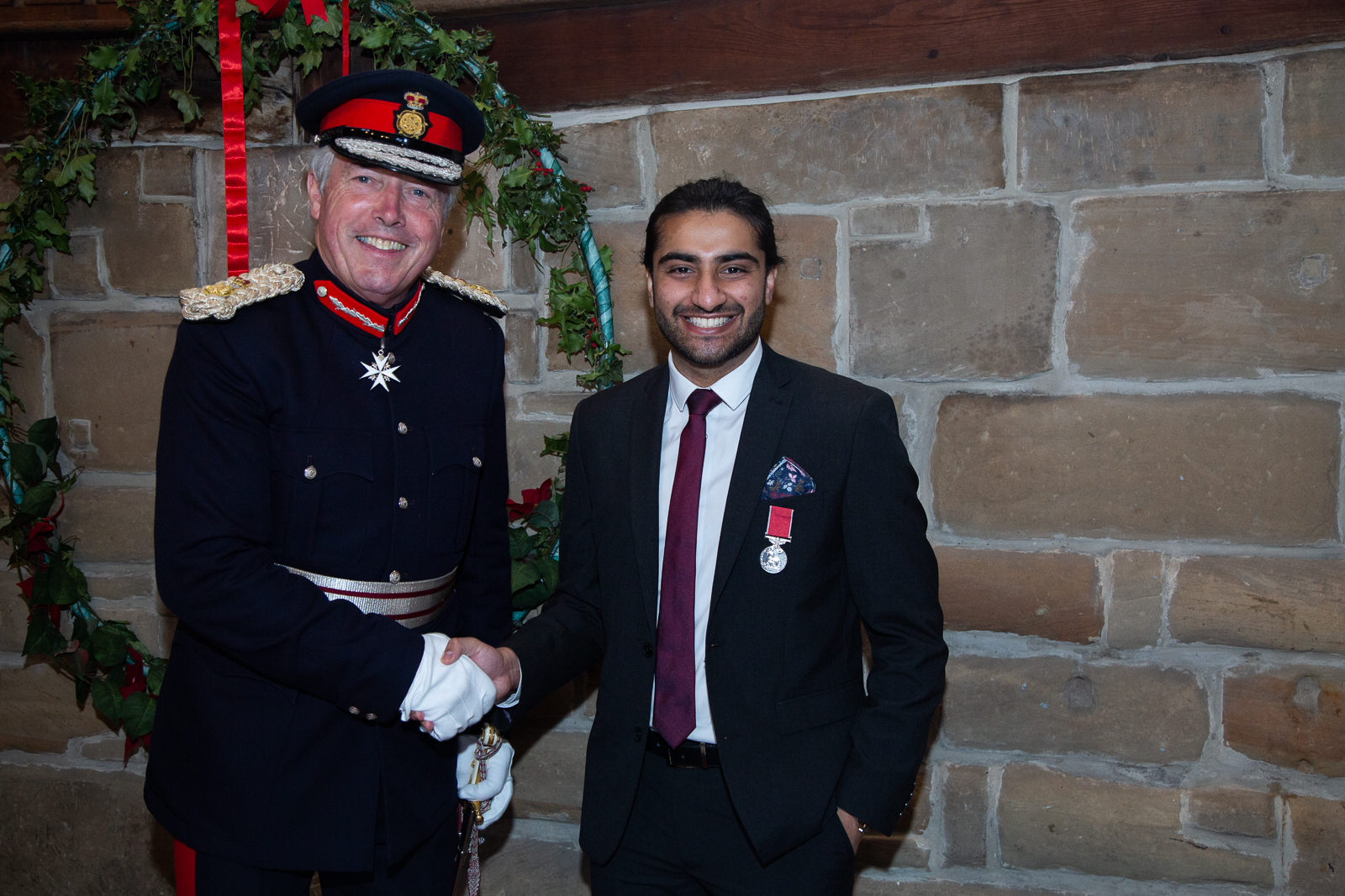 Warwickshire's Lord Lieutenant, Tim Cox (left), with Hasnain Khan (right).