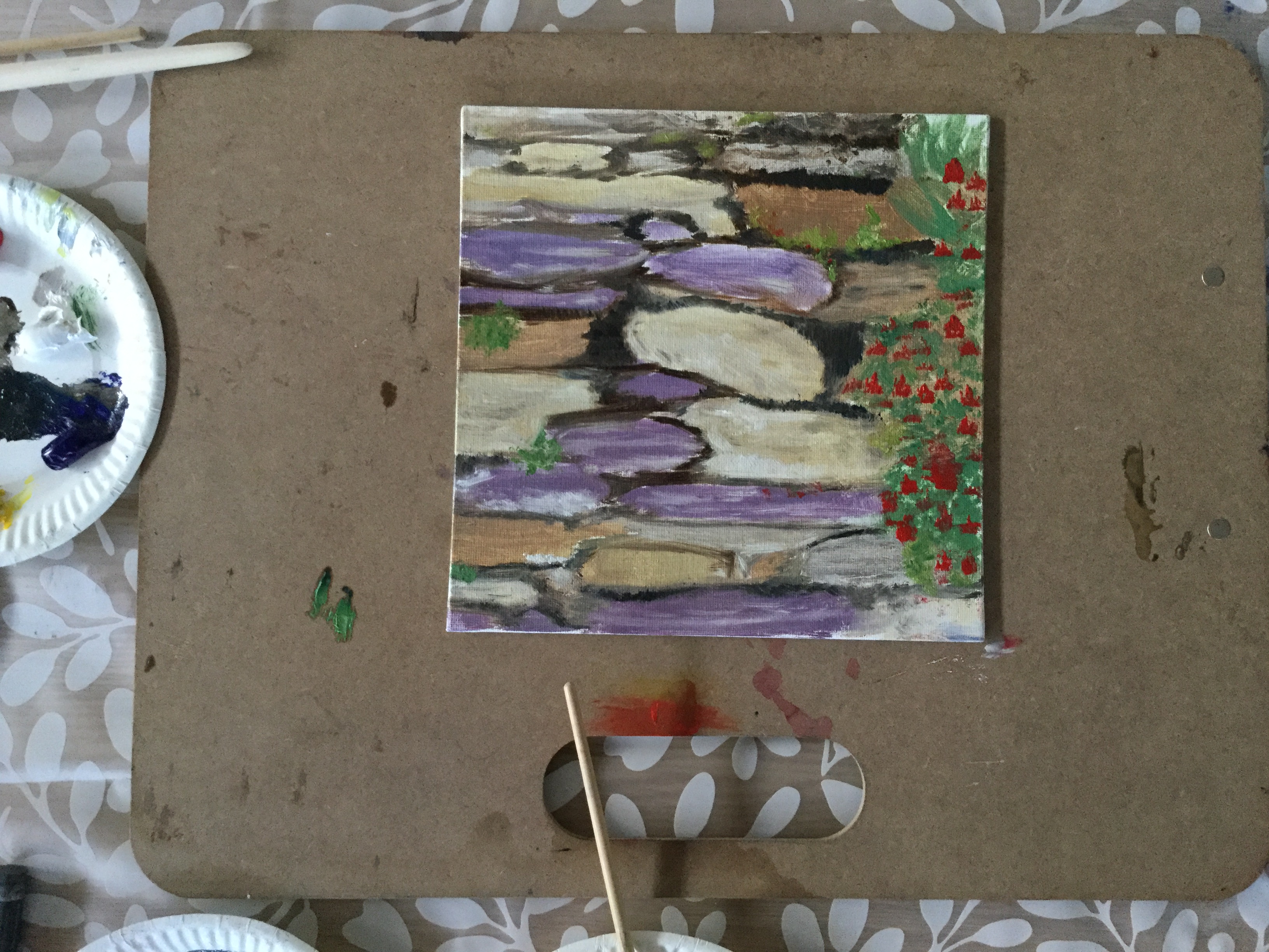 An ACL Learner's oil painting of a stone wall.