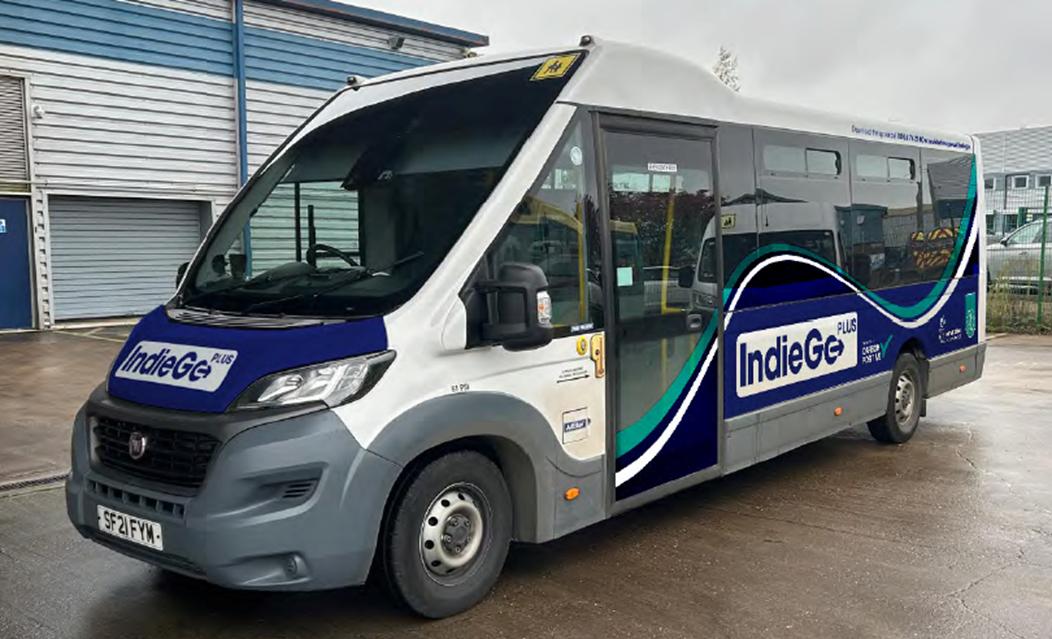 Picture of the blue and white IndieGo Plus Bus