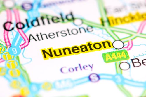 Map showing nuneaton highlighted