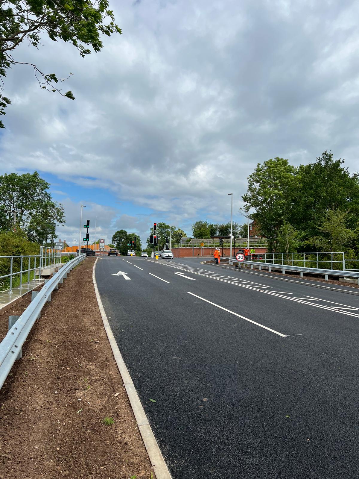 Further image of completed approach to traffic light system