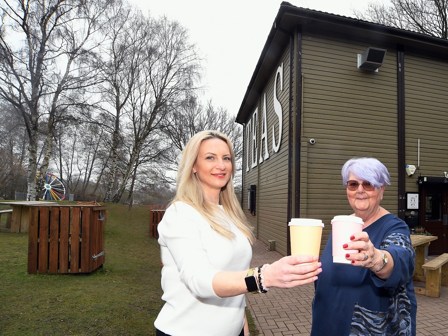 Sarah Exall from Pit Stop Coffee Shop (left) with Cllr Marian Humphreys from Warwickshire County Council at Pooley Country Park in Polesworth