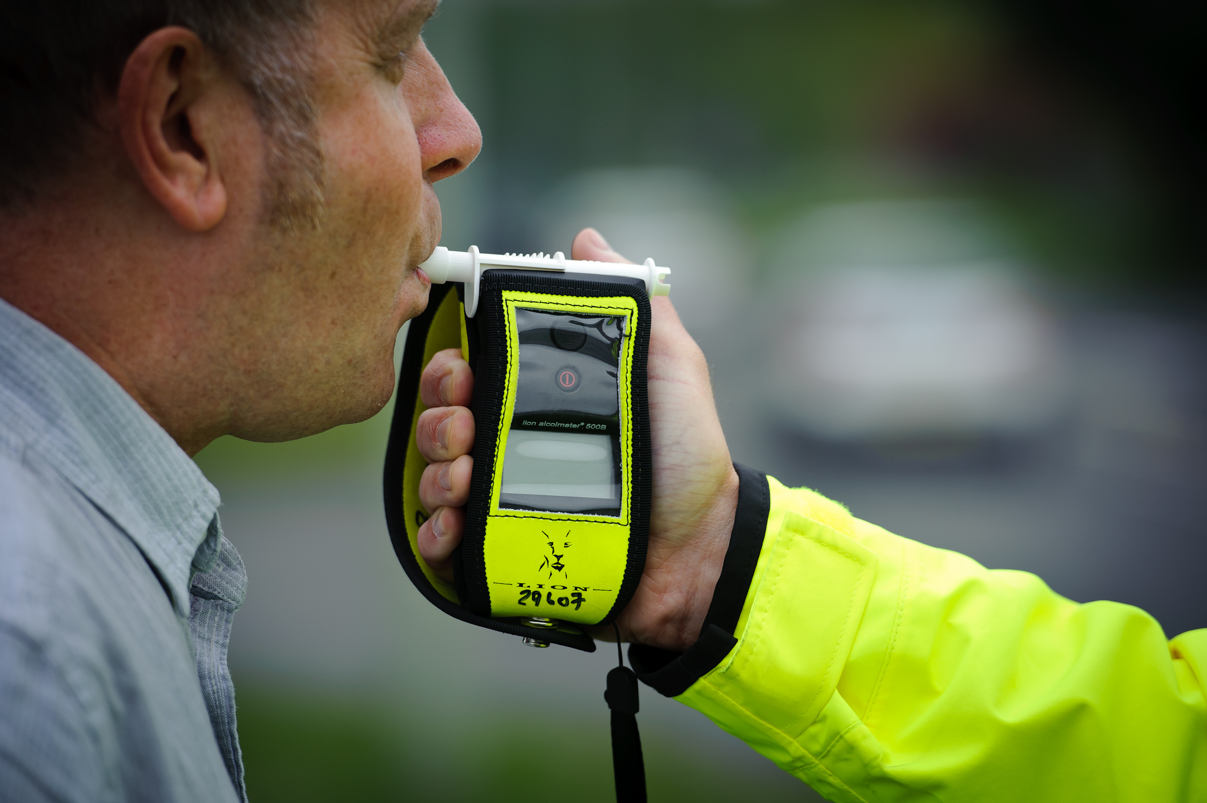 Man being tested for drink driving.