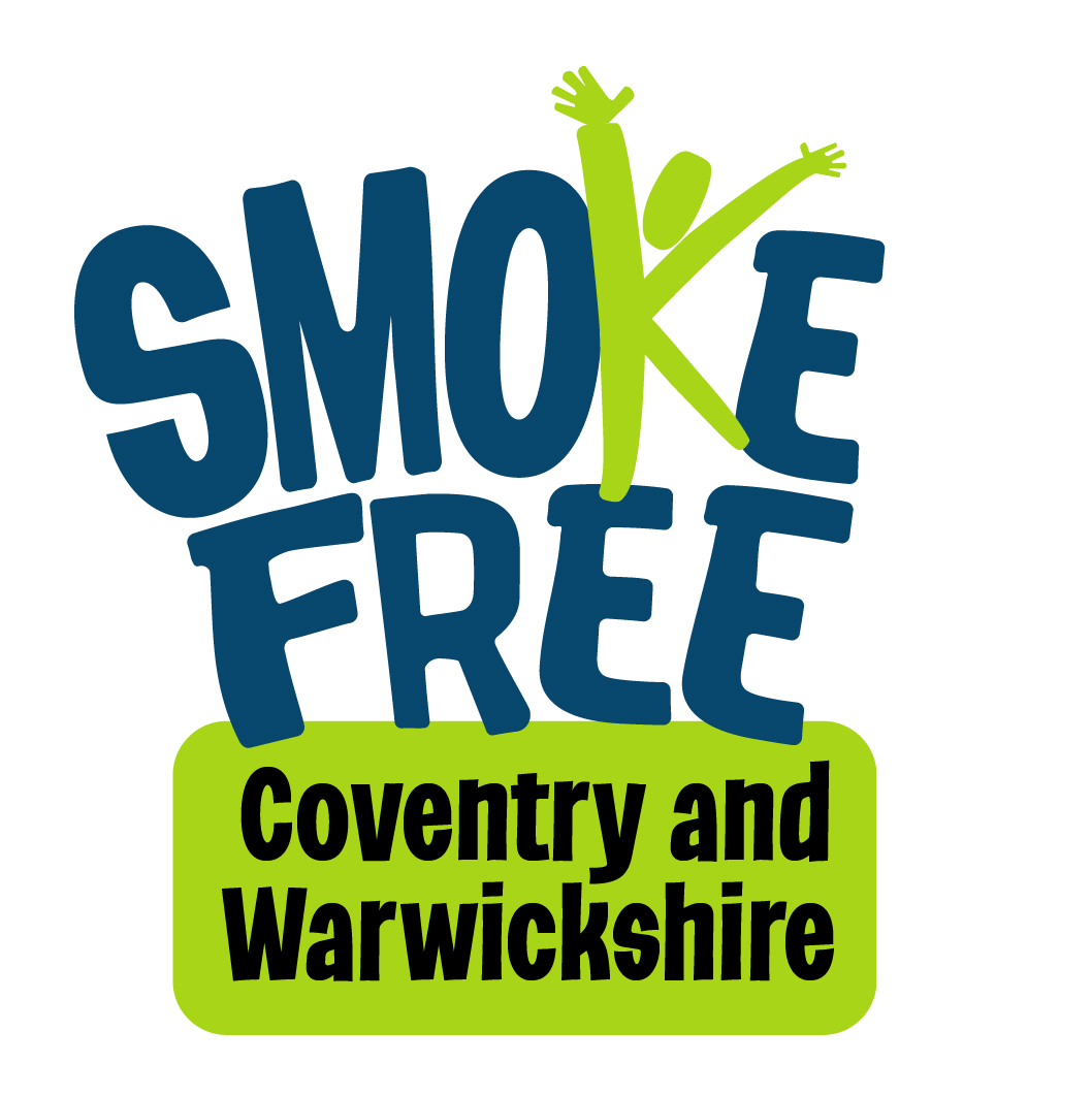 The words Smoke Free Coventry and Warwickshire in funky blue and green text.