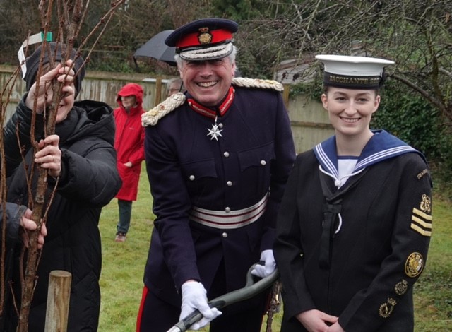 Left to right: Warwickshire’s Lord Lieutenant, Tim Cox, and Sea Cadet Petty Officer Chloe Reading