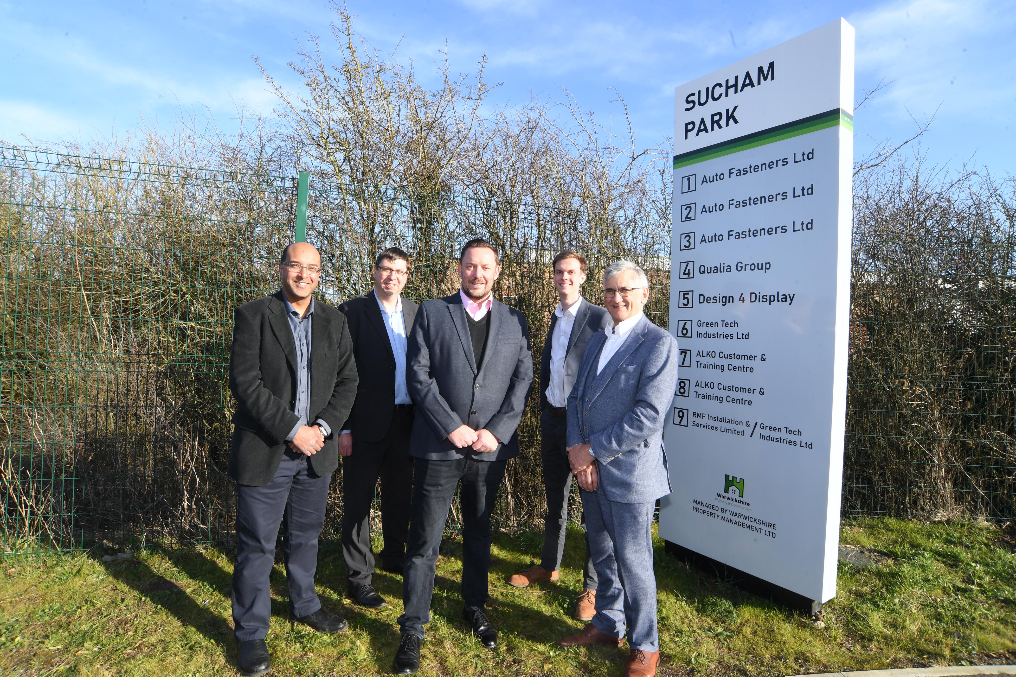 From left to right, Stuart Buckley (WPDG), Andrew Jones (Wright Hassall), Tony Booth, Mark Booth (Bromwich Hardy) and Councillor Peter Butlin.