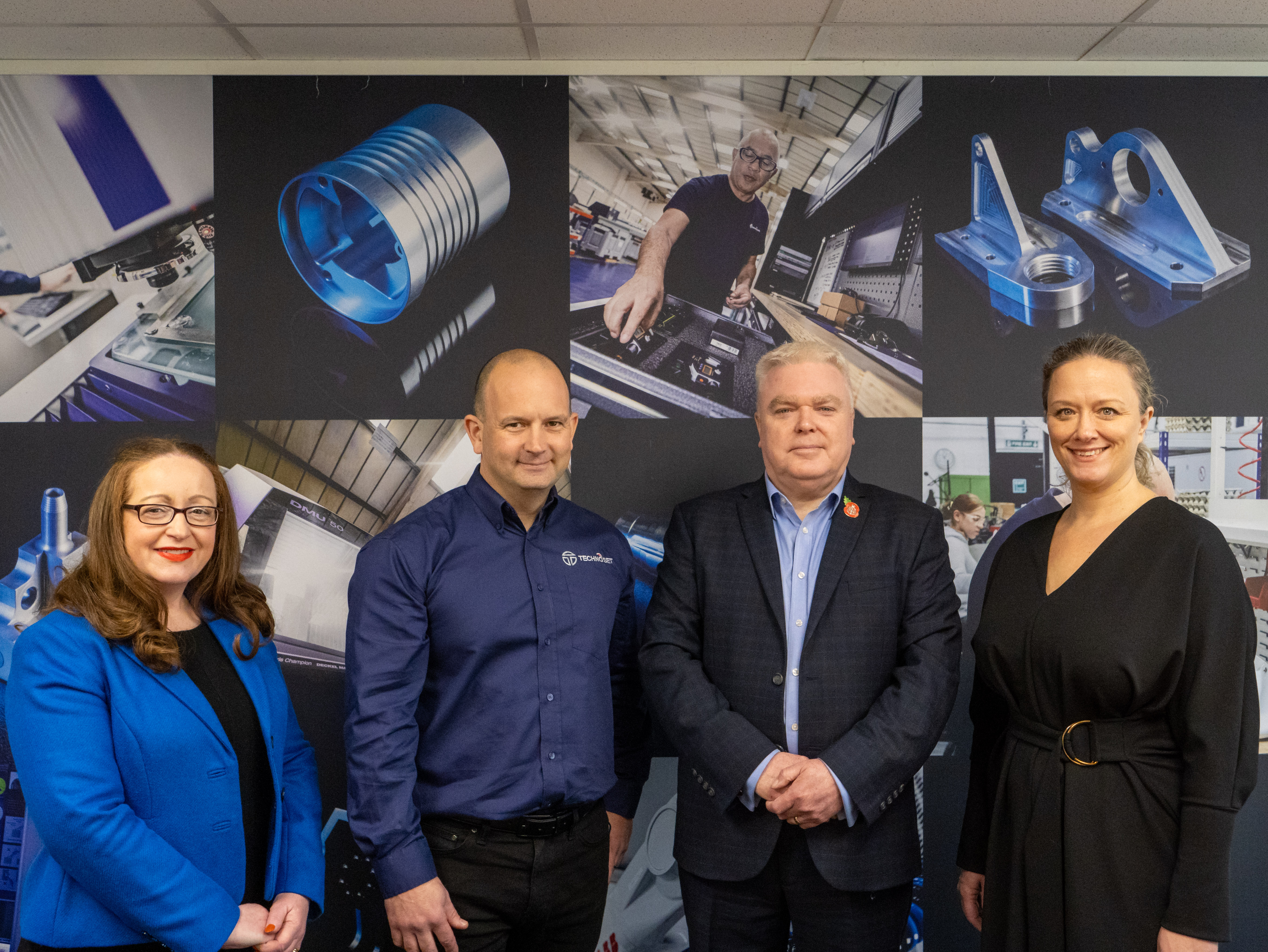 Photo of: Michelle Connor (Warwickshire Manufacturing Growth Programme), Adam Land (Managing Director, Technoset Ltd), Councillor Martin Watson (Portfolio holder for Economy at Warwickshire County Council) and Councillor Louise Robinson