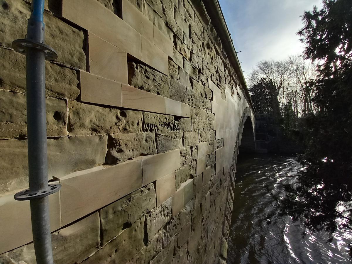 Completed masonry repair work on northwest elevation