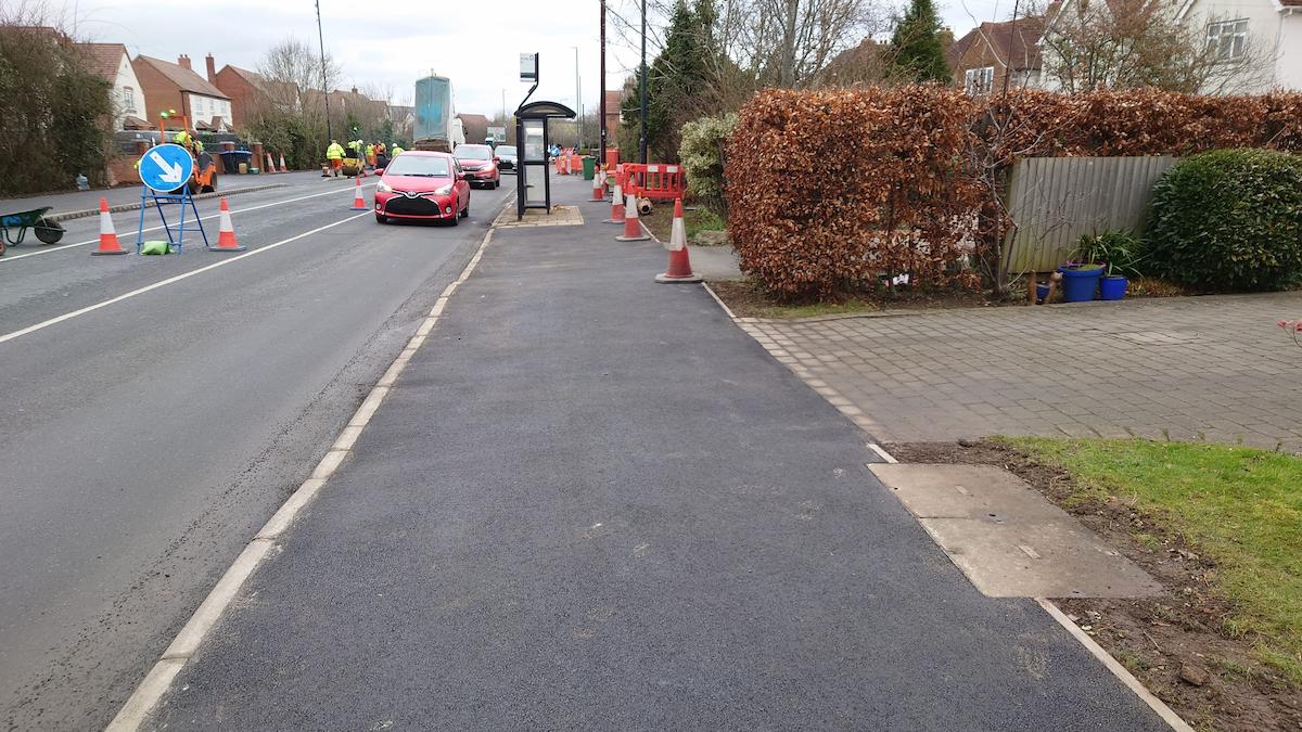 Contractor has completed the existing footway widening to form shared footway and cycleway on the inbound