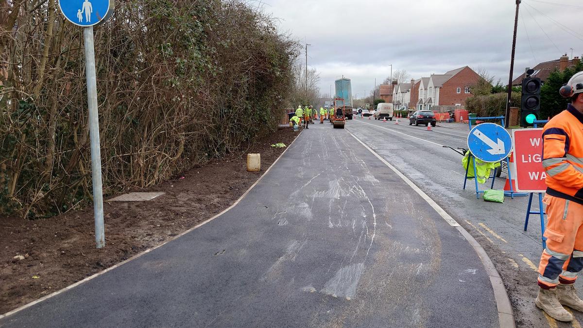 Contractor has also completed the existing footway widening to form shared footway and cycleway on the outbound.