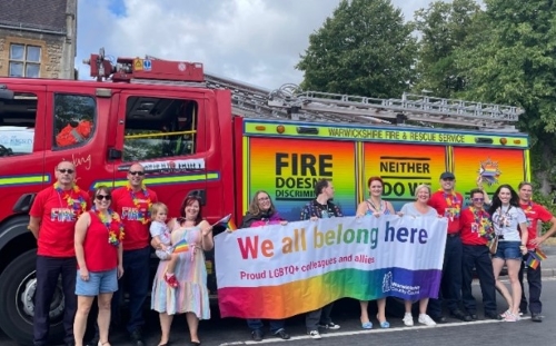 Warwickshire Fire and Rescue fire appliance supporting Warwickshire Pride