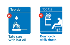 Cooking safety top tips - take care with hot oil, don't cook while drunk