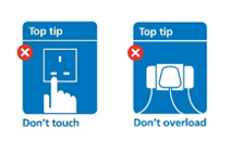 Electrical plug safety - don't touch open part of sockets, don't overload sockets