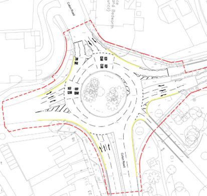 Diagram showing new road markings and traffic flow